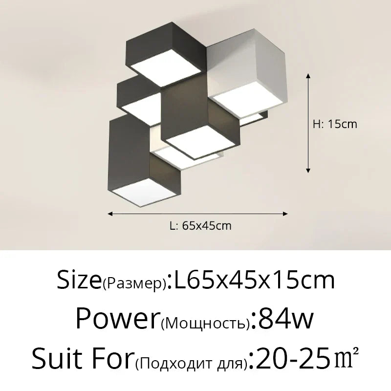 Lámpara de techo LED geométrica DecorBites™ para dormitorio moderno o estudio - Diseño de lujo en blanco y negro