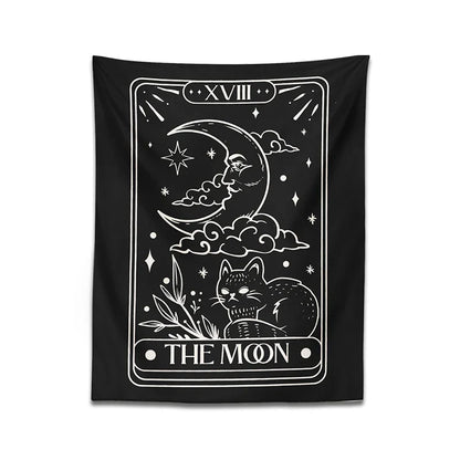 Moon Cat Tapestry Wall Hanging for Mystic Aesthetic by Decobites