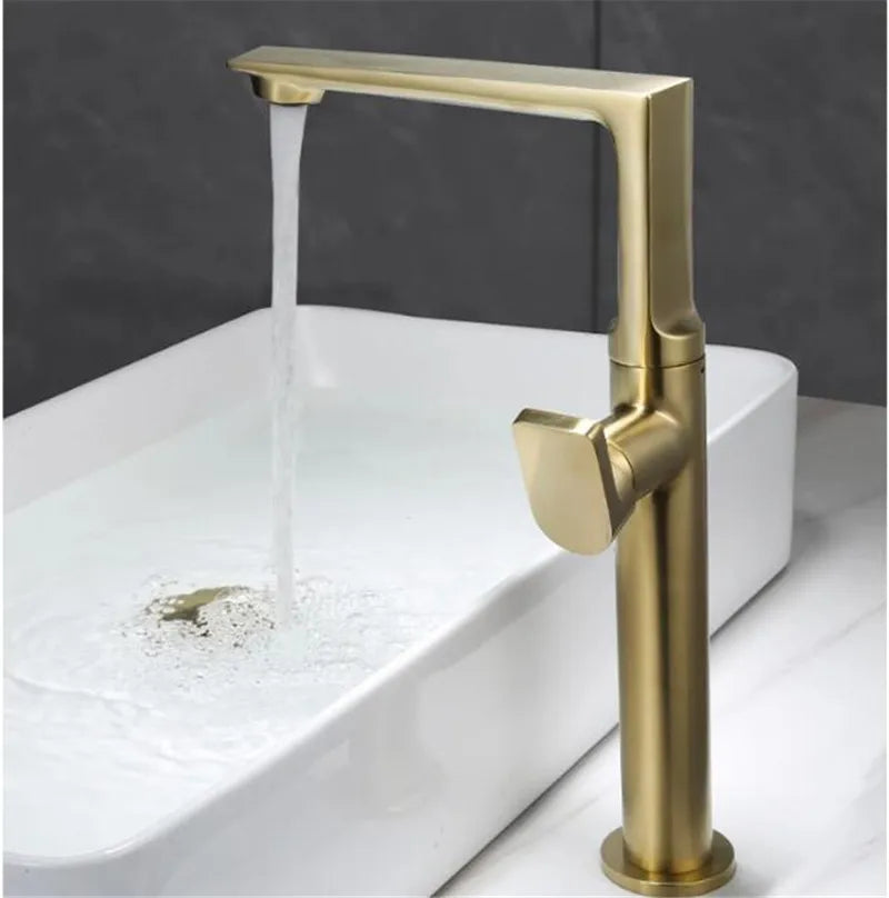 Grifo de Lavabo de Latón Dorado Decorbites™ para Baño, Asa Única Mezclador de Agua Caliente y Fría