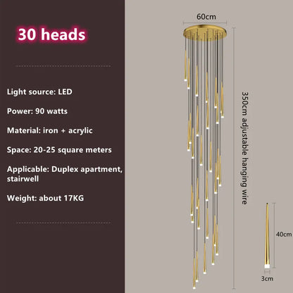 DecorBites™ Loft Black LED Stair Chandelier for Modern Living Room and Restaurant