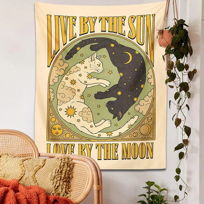 Decobites Sun Moon Cat Tarot Tapestry Wall Hanging for Home Decor