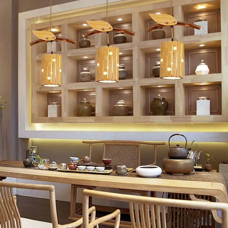 ثريا ديكوربايتس™ الفنية من الخيزران: مصابيح كورية عتيقة لغرفة المعيشة في بيت الشاي والمطعم