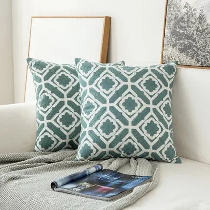 DecorBites™ Embroidered Geometric Floral Cushion Cover 45x45cm