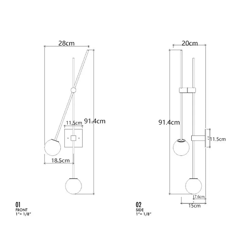 ديكوربايتس™ مصباح حائط كروي زجاجي LED أسود ذهبي لغرفة النوم