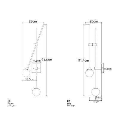 ديكوربايتس™ مصباح حائط كروي زجاجي LED أسود ذهبي لغرفة النوم