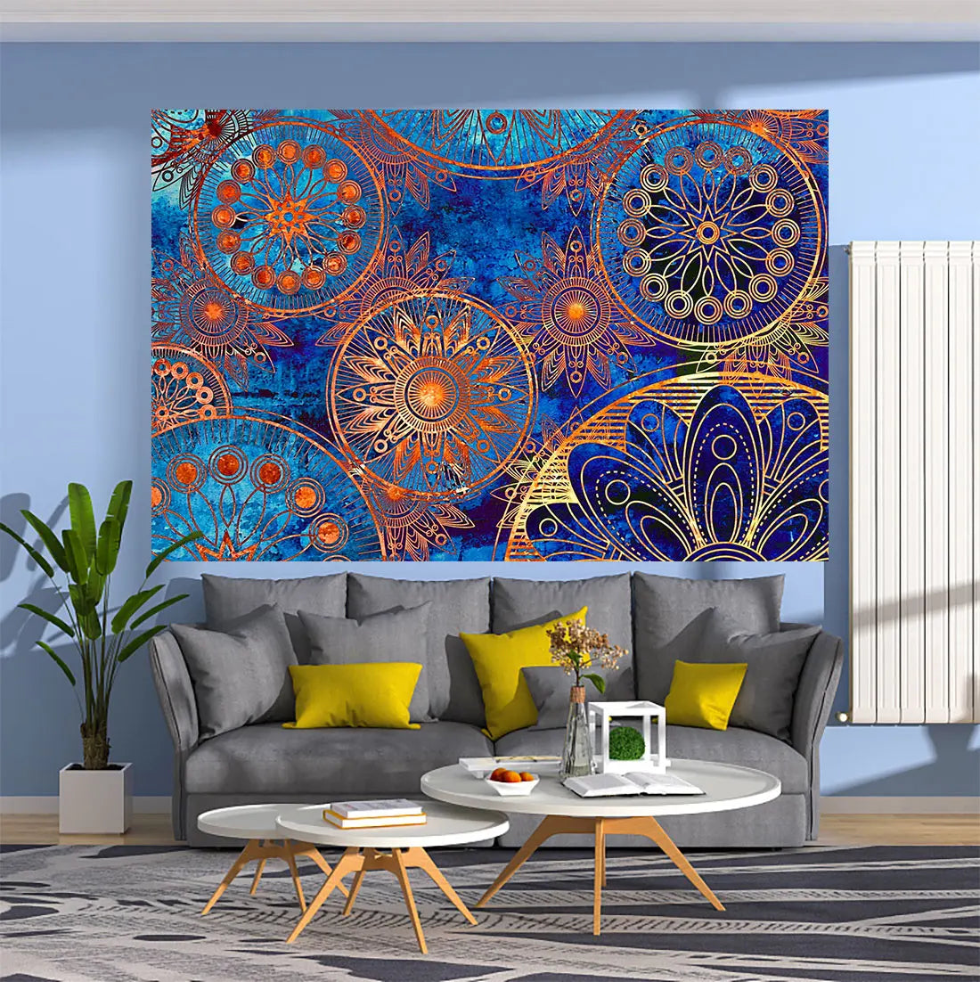 Decorbites™ Tapiz de Encaje Dorado Azul Colgante de Pared para Decoración de Hogar de Alto Estilo
