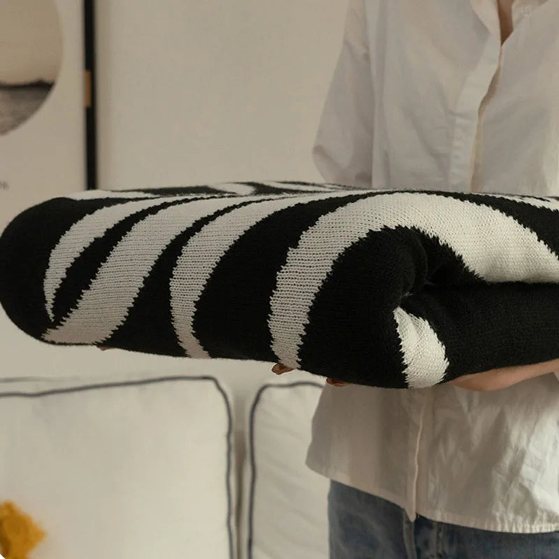 DecorBites™ Knitted Sofa Cover Blanket: Black & White Thin Quilt for Office Nap & Air Conditioning