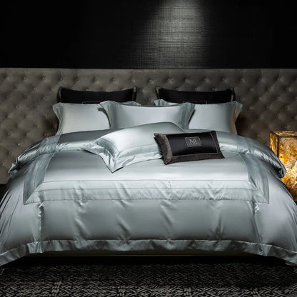 Decobites Silky Satin Brocade Jacquard Bedding Set with Egyptian Cotton for Luxury Comfort