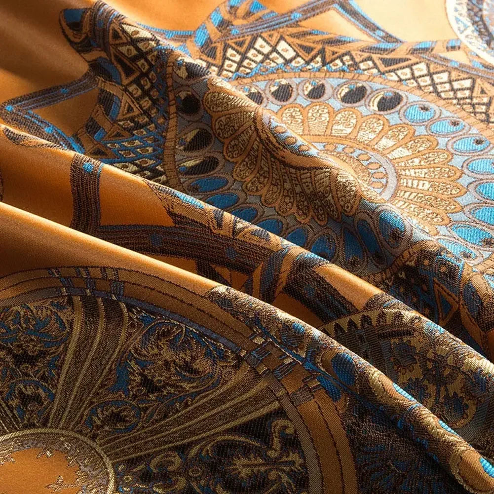 DecorBites™ Golden Jacquard Baroque Bedding Set Queen King Size Linens - Sheet Pillowcase Comforter Cover