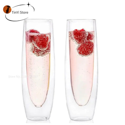 DecorBites™ Double Wall Stemless Champagne Glasses Set for Wedding - 6Pcs