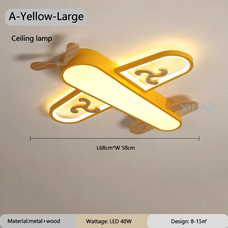 ديكوربايتس™ مصابيح معلقة على شكل طائرة للأطفال مصنوعة من الخشب والمعدن ومصابيح LED لغرف الأطفال والمدارس