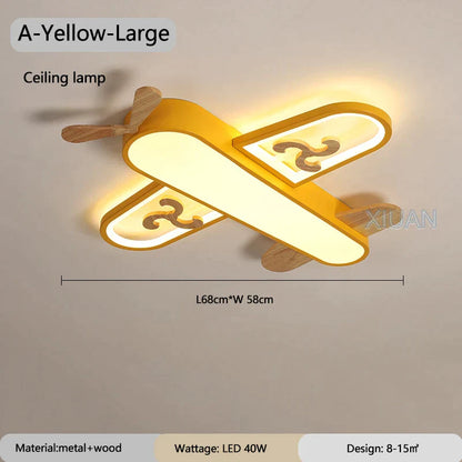 ديكوربايتس™ مصابيح معلقة على شكل طائرة للأطفال مصنوعة من الخشب والمعدن ومصابيح LED لغرف الأطفال والمدارس