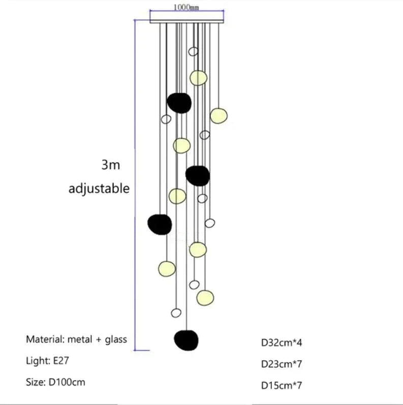 DecorBites™ Gregg Glass Suspension Light - White LED Cobblestone Pendant for Villa Staircase & Shop