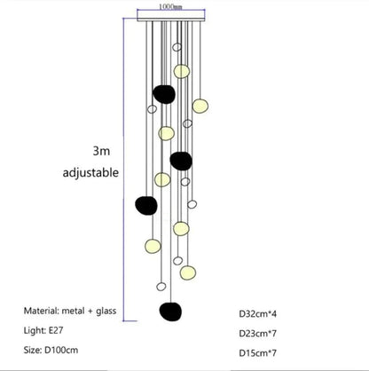 DecorBites™ Gregg Glass Suspension Light - White LED Cobblestone Pendant for Villa Staircase & Shop