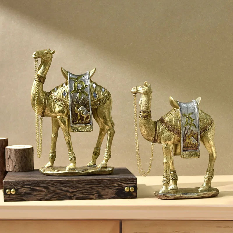 DecorBites™ Golden Camel Resin Feng Shui Sculpture for Home & Office Decor
