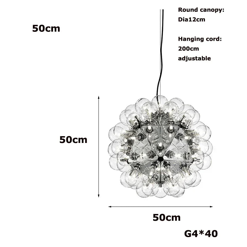 DecorBites™ Clear Glass Bubble G4 LED Dandelion Chandelier - Gold/Silver/Black Hardware