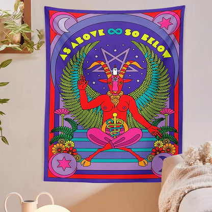 DecorBites™ Baphomet Tarot Witchcraft Tapestry Wall Hanging Occult Home Decor