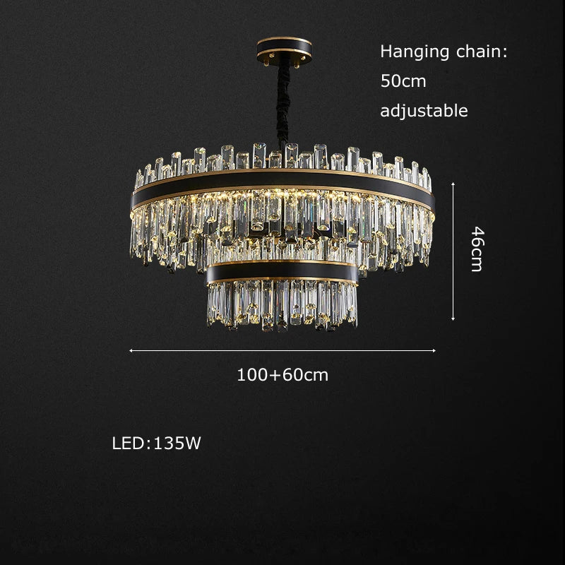 DecorBites™ Crystal Chandelier Round Light Fixture for Luxury Living Room Décor