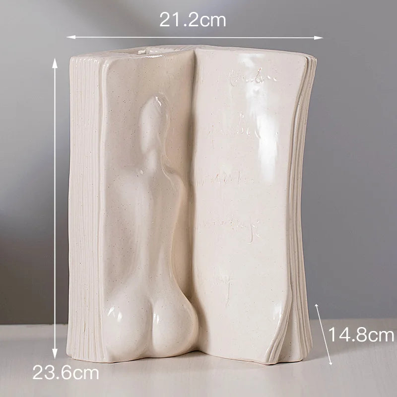 DecorBites™ Ceramic Man Face Book Stand Vase for Room Decor and Storage