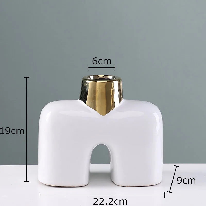 DecorBites™ Gold Geometry Ceramic Vase Desk Decoration Modern Floral Room Decor Vase