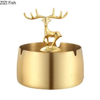 DecorBites™ Golden Deer Stainless Steel Ashtray | Smoking Accessories Weed Ash Tray Boyfriend Gift
