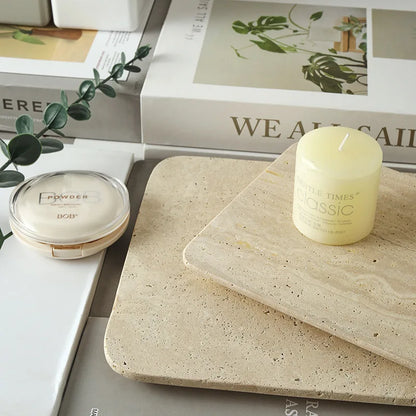 DecorBites™ Beige Travertine Marble Plate for Pastry Cheese Dessert Coffee & Bathroom Essentials