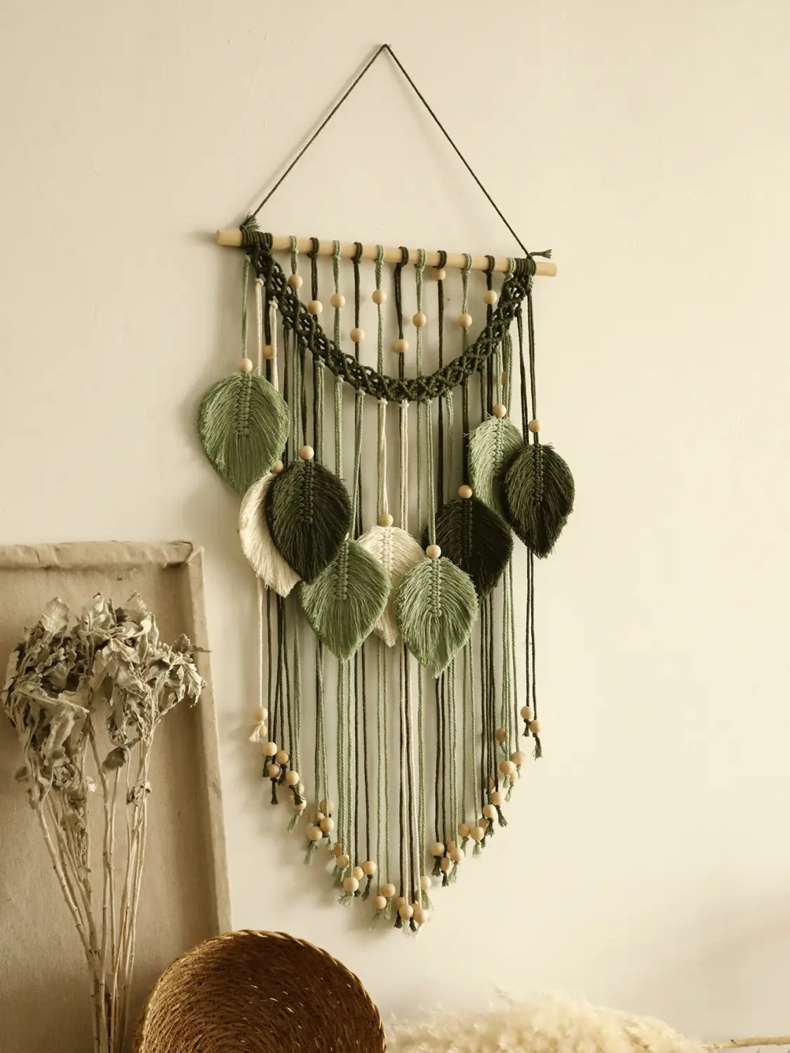 DecorBites™ Leaf Macrame Tapestry Brown Green Wall Tapestry Boho Home Decoration Macrame Wall Hanging Home Living Room