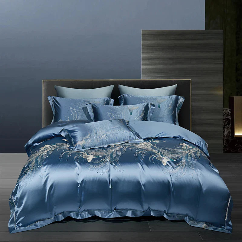DecorBites™ 1000TC Egyptian Cotton Satin Jacquard Patchwork Bedding Set - Full Queen King Size