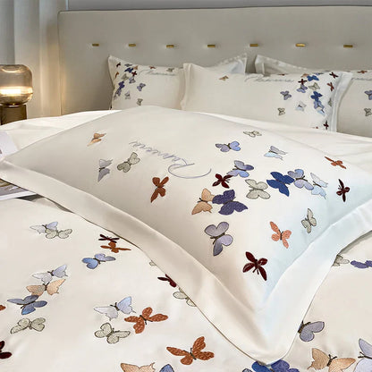 DecorBites™ Butterfly Embroidery Cotton Luxury Bedding Set - 4Pcs