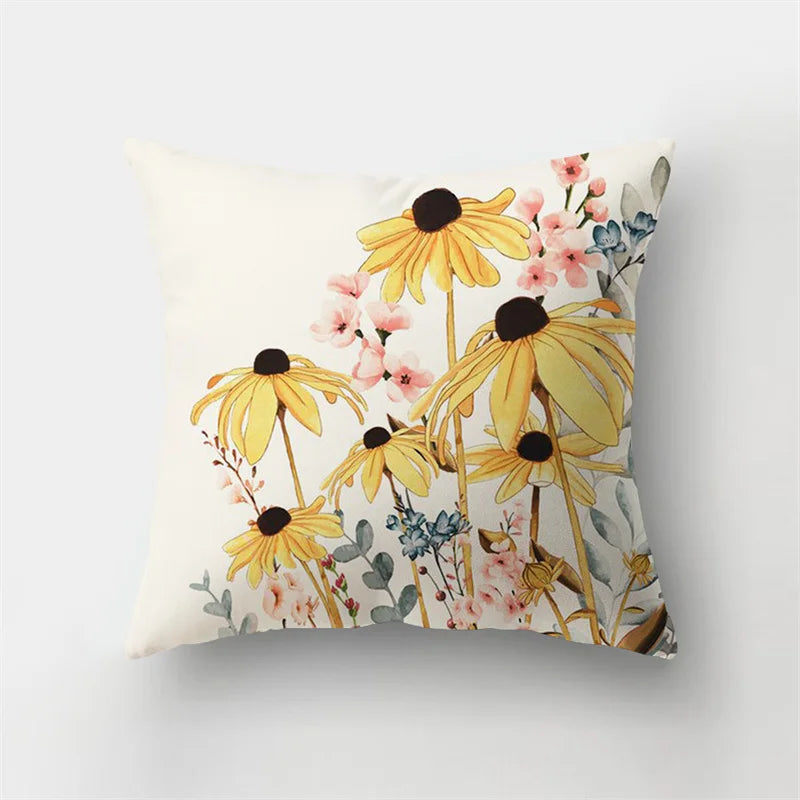 DecorBites™ Deer Animal Short Plush Pillowcase with Natural Leaves and Flowers