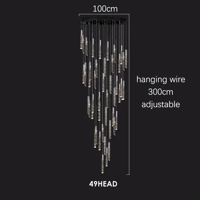 DecorBites™ Crystal Chrome LED Chandelier: Luxury Duplex Stair Loft Pendant Light for Living Room