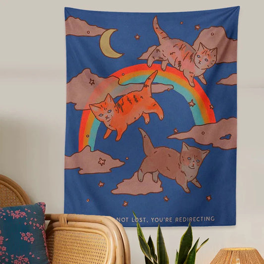 Rainbow Cat Tapestry Wall Hanging for Kids Room Decor by Decobites