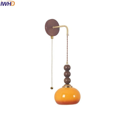 DecorBites™ LED Wall Lights Walnut Wood Glass Adjustable Bedside Lamp