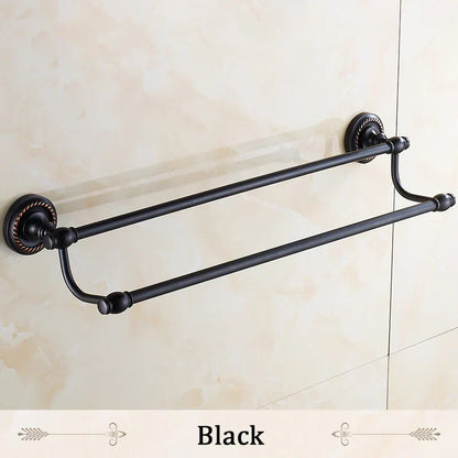 DecorBites™ Brass Double Towel Bar Bathroom Shelf Black Towel Rack Holder