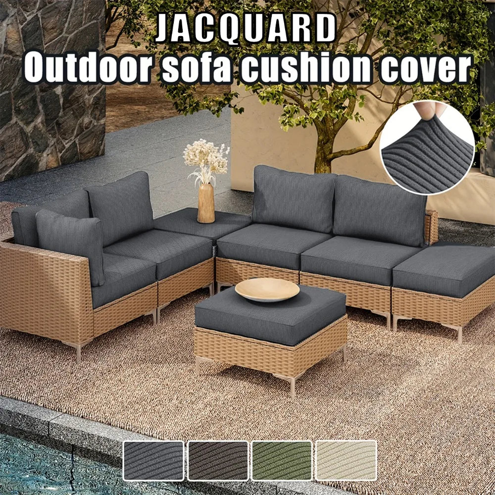 Striped Jacquard Patio Sofa Cover Elastic Luxury Fabric Sofa Seat Cushion Case Home Decor Thick Dustproof Outdoor Sofa Slipcover