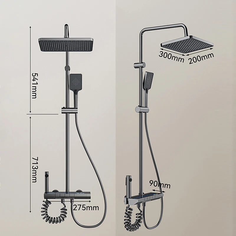 Grey Piano Button Ambient Light Bathroom Shower Full Set Digital Display Shower System Sets Rain Faucets Shower Head