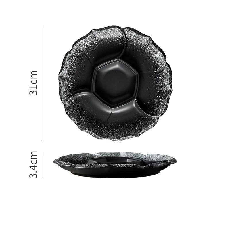 Plato llano de cerámica DecorBites™ con 4 compartimentos - Vajilla retro para frutas, aperitivos y postres