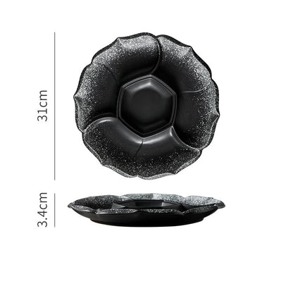 Plato llano de cerámica DecorBites™ con 4 compartimentos - Vajilla retro para frutas, aperitivos y postres