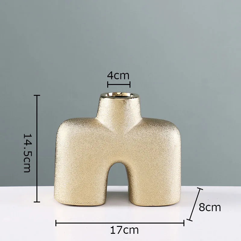 DecorBites™ Gold Geometry Ceramic Vase Desk Decoration Modern Floral Room Decor Vase