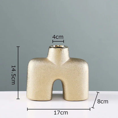 DecorBites™ Gold Geometry Ceramic Vase Desk Decoration Modern Floral Room Decor Vase
