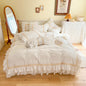 Decobites French Vintage Ruffles Embroidery Bedding Set, Cream White, 100% Cotton, Quilt Cover