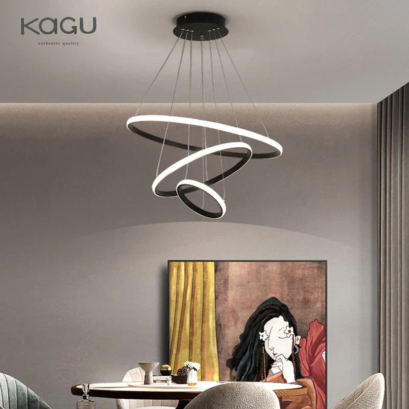 DecorBites™ Black Ring LED Pendant Chandelier for Living Room, Dining Room, Kitchen