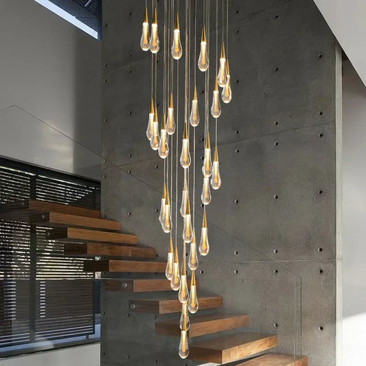 DecorBites™ Gold Drop Design LED Crystal Chandelier for Staircase & Lobby
