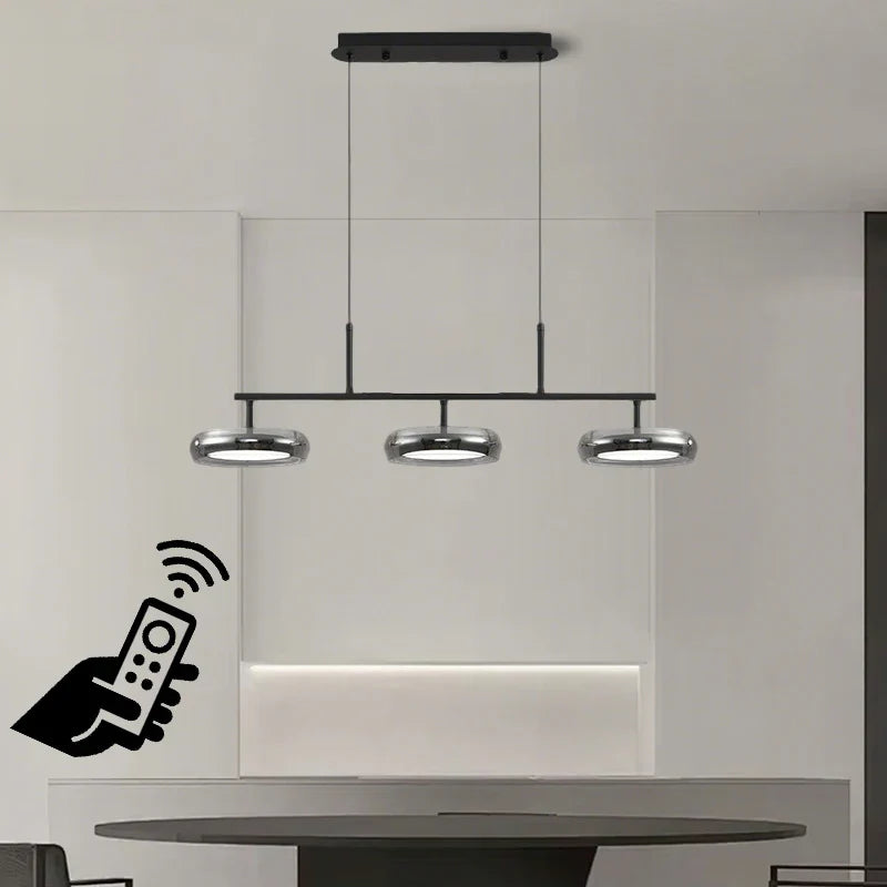 Modern Black Glass Multi-Pendant Chandelier With Remote