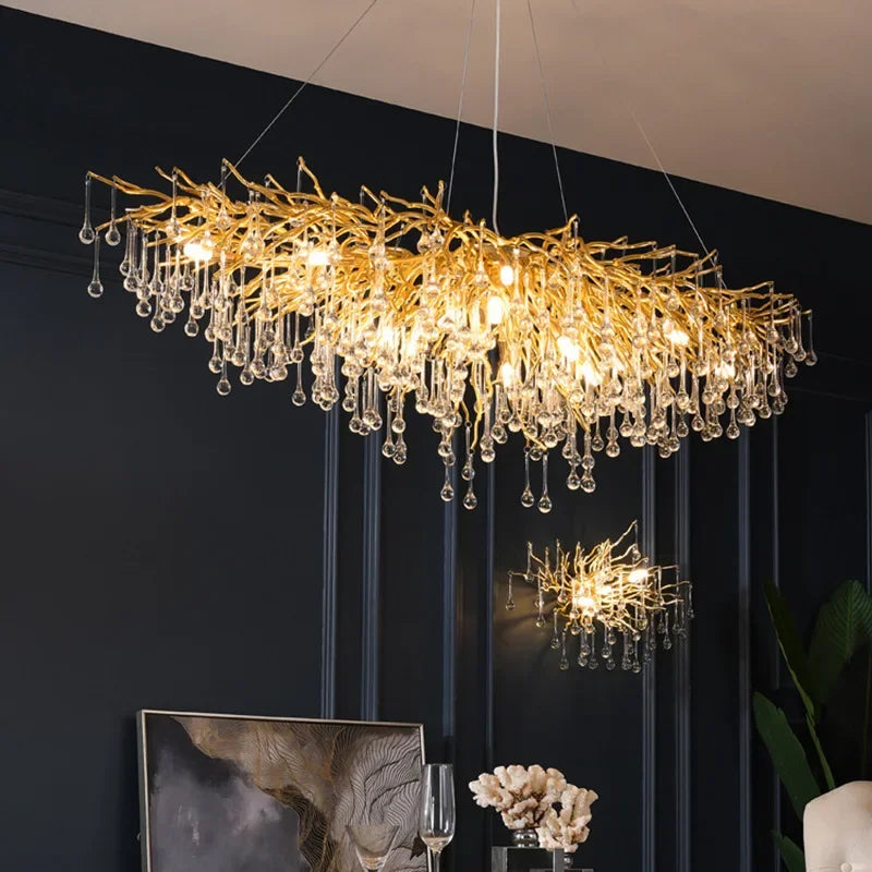 DecorBites™ Golden Branch Crystal Chandelier – Luxe Living Room & Hotel Lobby Decor
