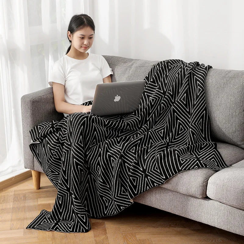 DecorBites™ Knitted Triangular Pattern Thin Blanket for Cozy Versatile Living Room Cover