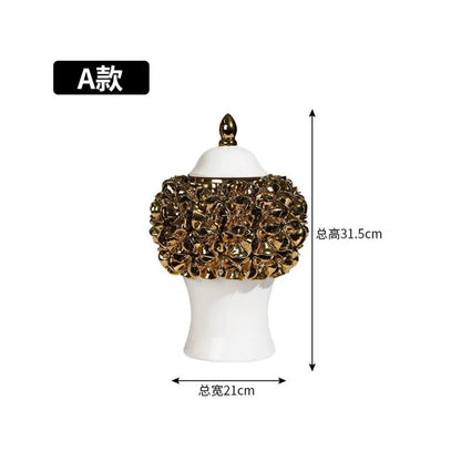 DecorBites™ Golden Flower Ginger Jar Relief Flower Vase Home Decor
