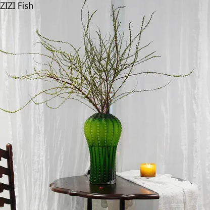 DecorBites™ Cactus Frosted Glass Vase Table Decoration Artificial Flower Arrangement