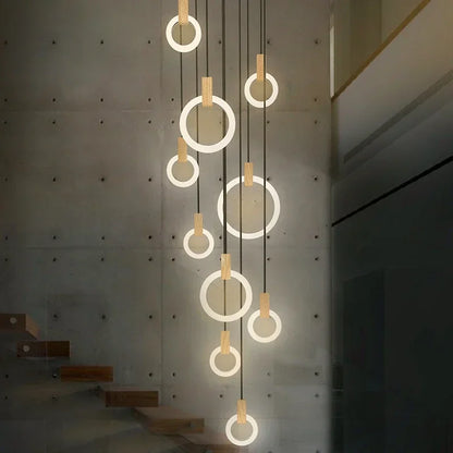 DecorBites™ LED Stair Chandelier: Modern Nordic Ceiling Pendant Lamps & Bedroom Wood Lights