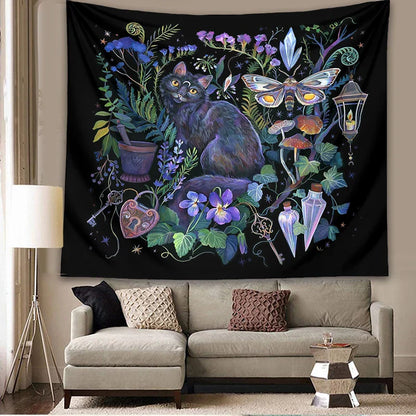 Boho Garden Tapestry Moon Moth Psychedelic Botanical Wall Hanging by Decobites.